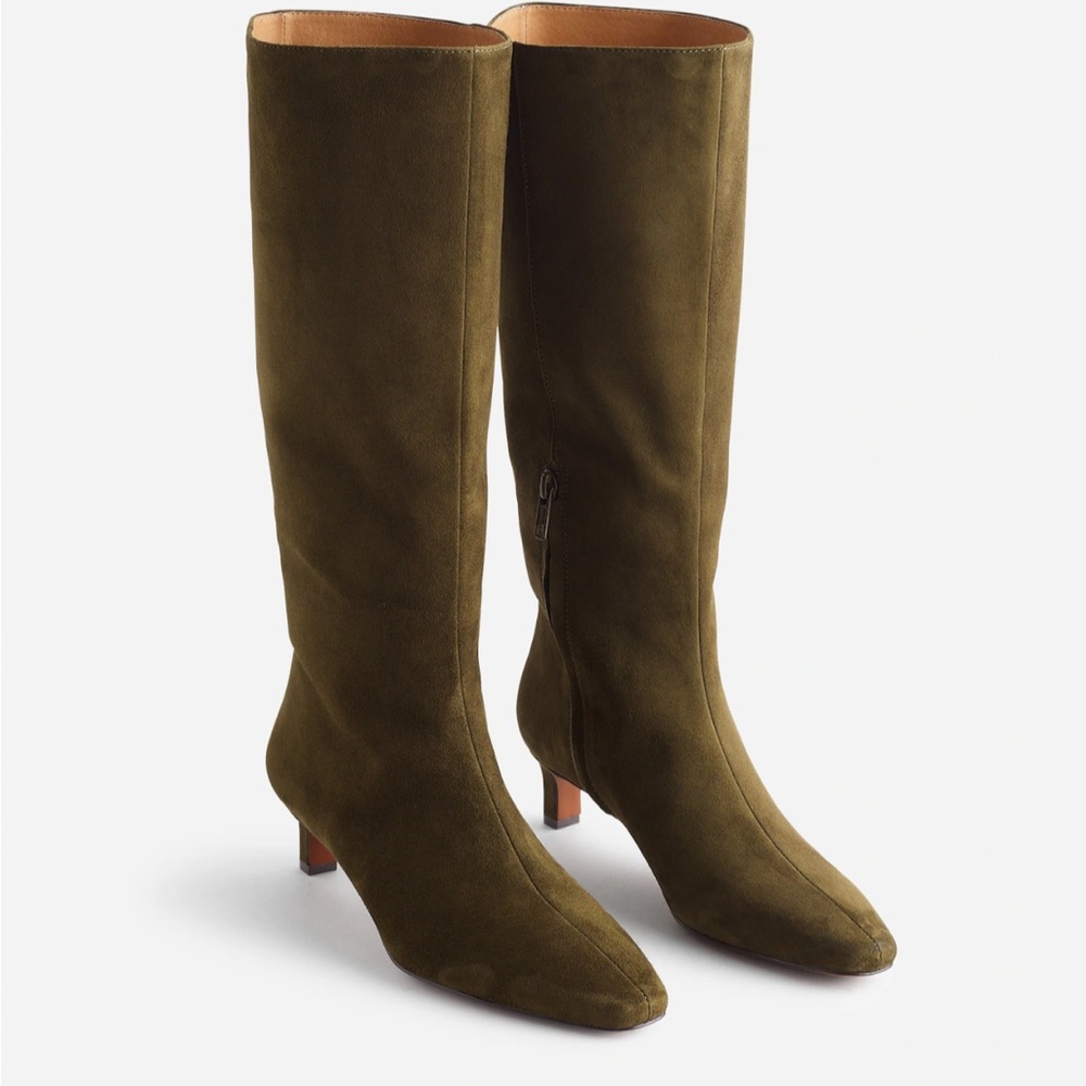 Madewell Dimes Kitten Heel Olive Suede Knee-High Boots